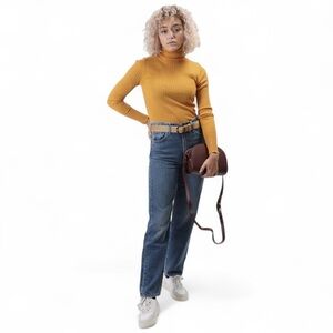 💰Toda Bela Mustard Yellow Ribbed Turtleneck Sweater